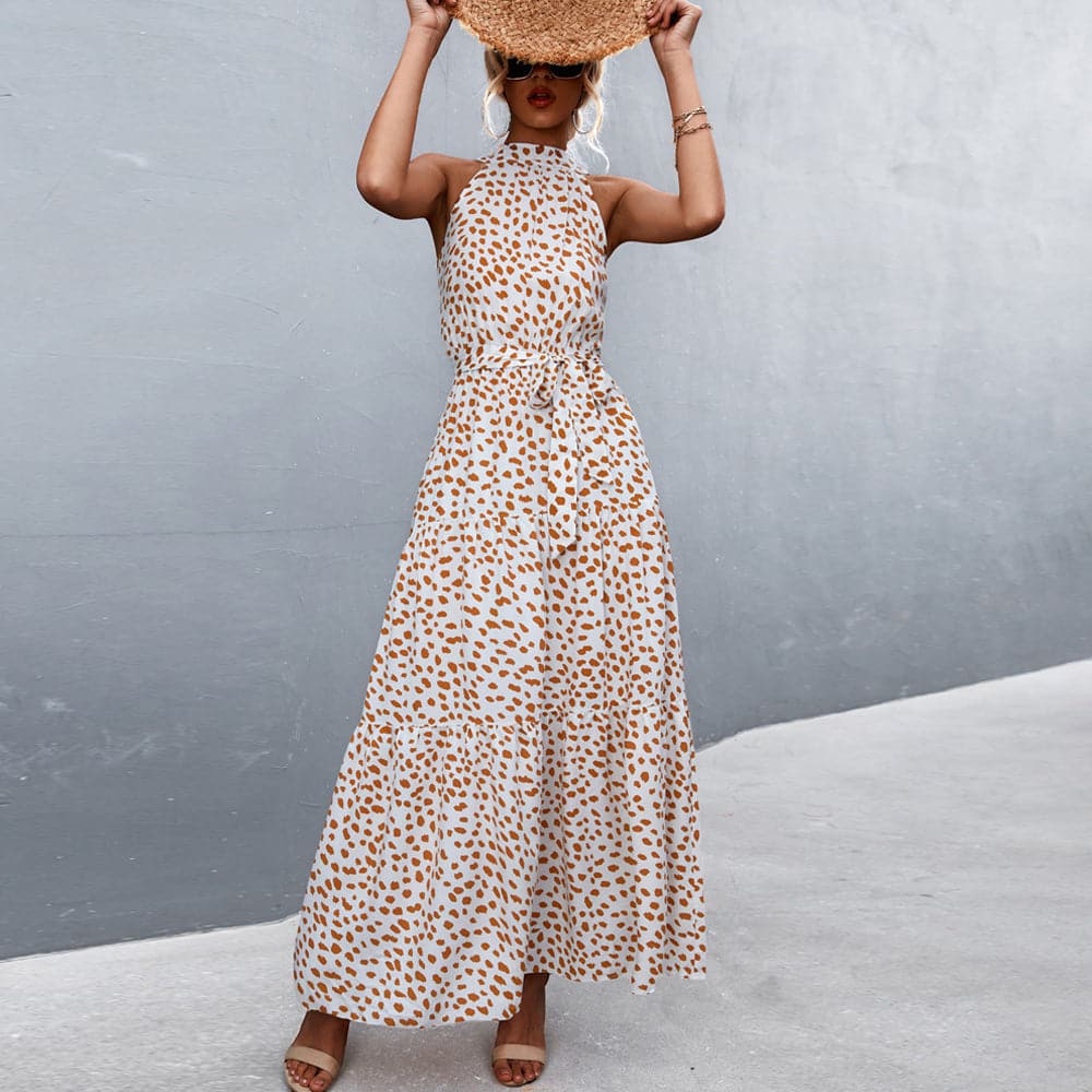 Beverly - Elegant sleeveless summer dress with leopard print