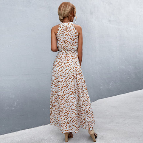 Beverly - Elegant sleeveless summer dress with leopard print