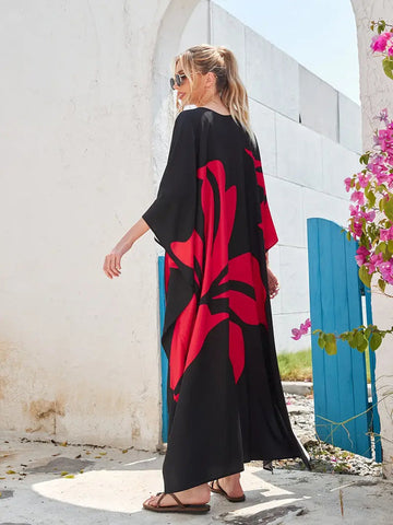 Brianna - Batwing Sleeve V-Neck Maxi Split Kaftan Beach Dress