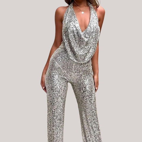 Helli - Elegant glitter jumpsuit with neckline