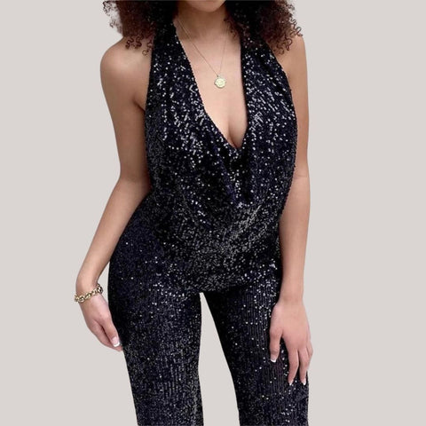 Helli - Elegant glitter jumpsuit with neckline