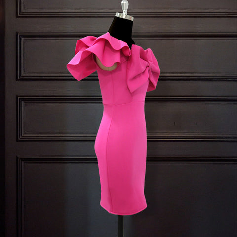 Brianna - Pink One-Shoulder Mini Dress with Ruffles