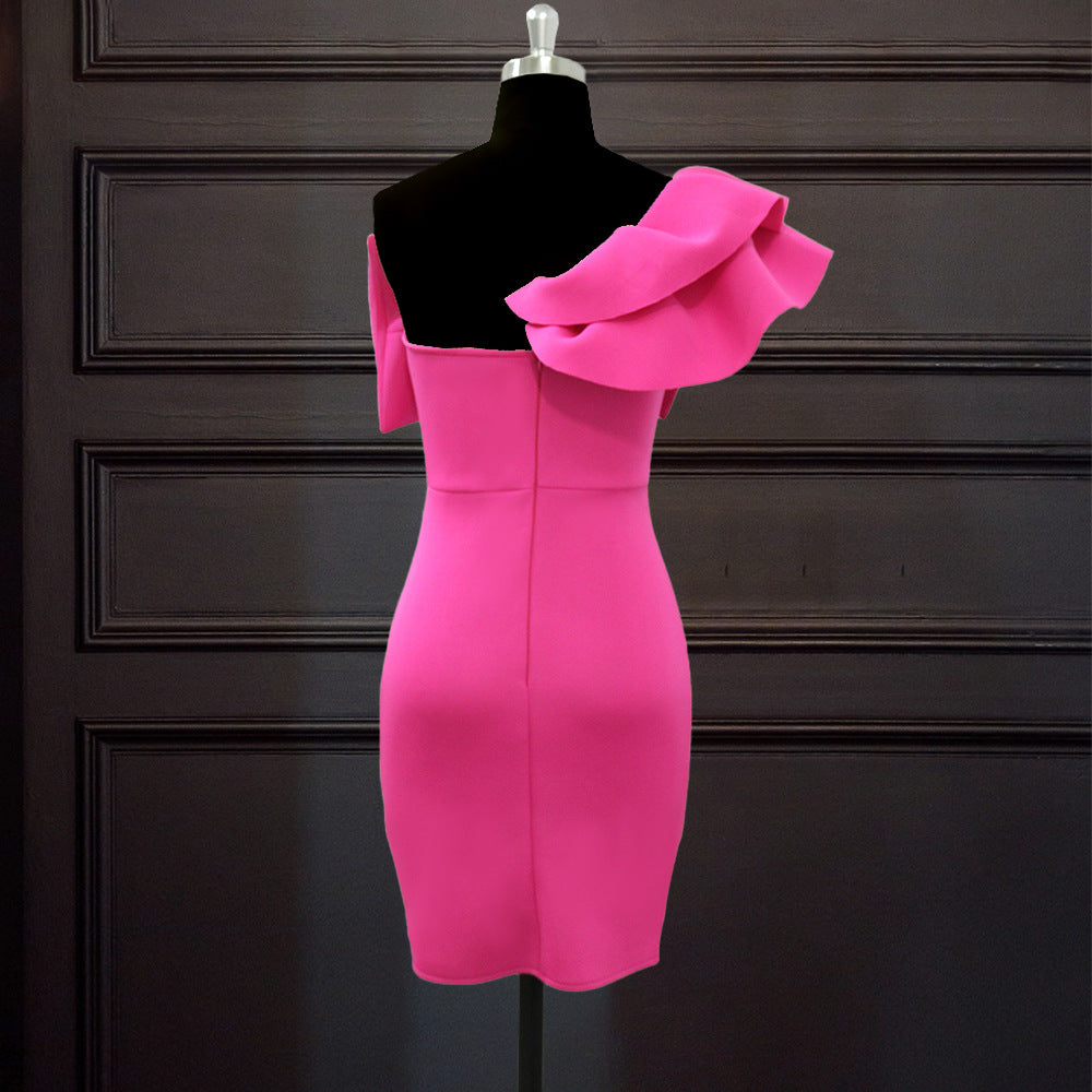 Brianna - Pink One-Shoulder Mini Dress with Ruffles