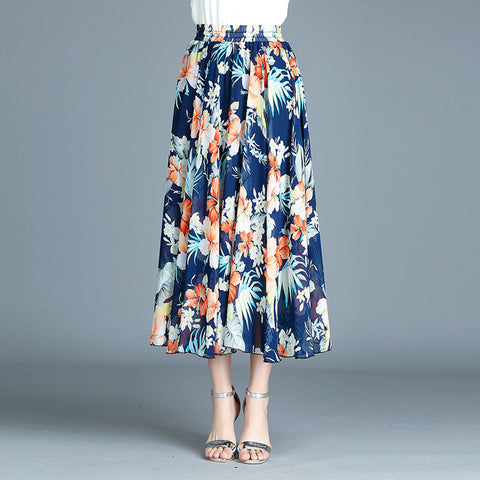 Alyshia - Modern retro skirt printed chiffon dress pleated skirt