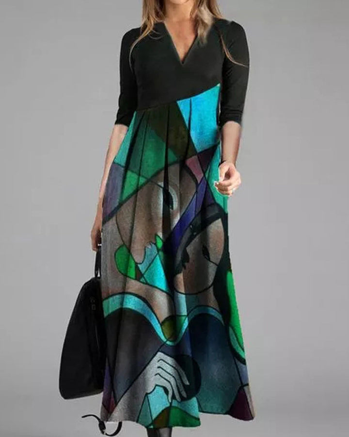 Idalia - Long sleeve color block maxi dress