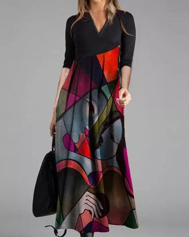 Idalia - Long sleeve color block maxi dress