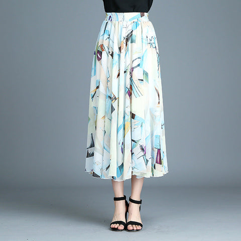 Alyshia - Modern retro skirt printed chiffon dress pleated skirt