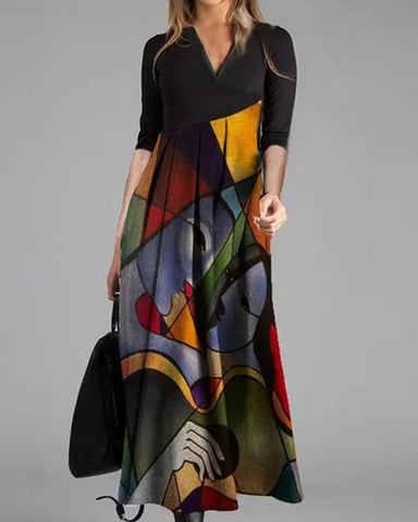 Idalia - Long sleeve color block maxi dress