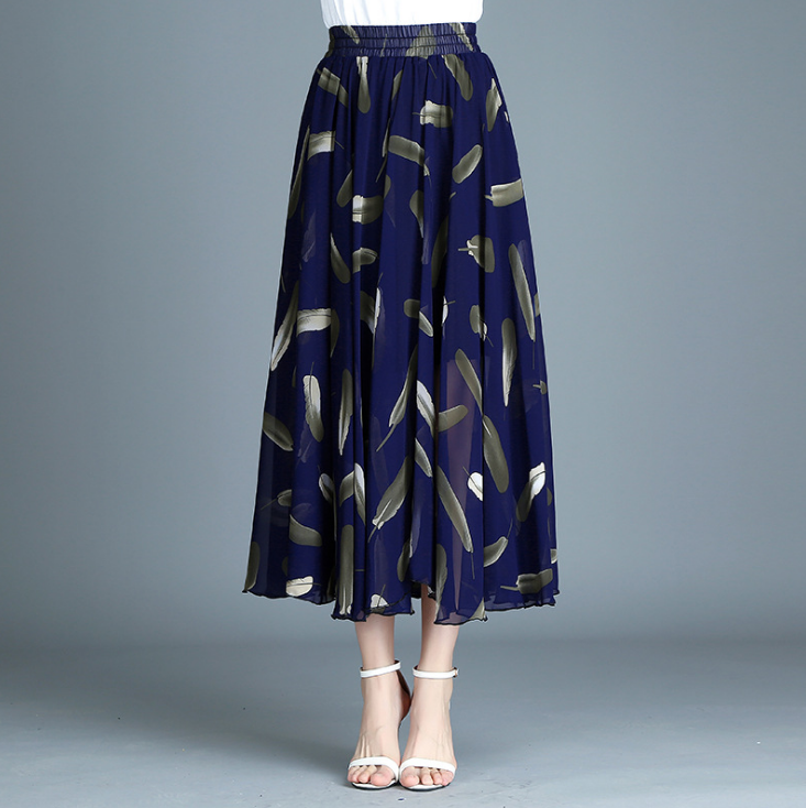 Alyshia - Modern retro skirt printed chiffon dress pleated skirt