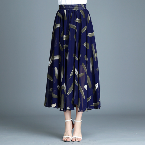 Alyshia - Modern retro skirt printed chiffon dress pleated skirt