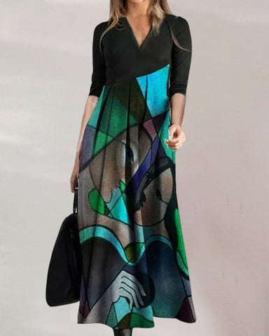 Idalia - Long sleeve color block maxi dress