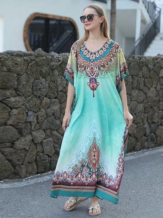 Alivia - Ethnic Boho Maxi Dress with Batwing Sleeves