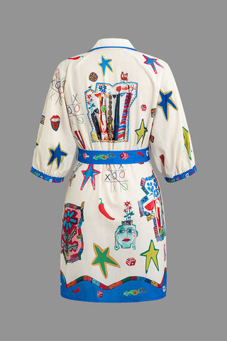 Ilda - Mini dress with art print and belt