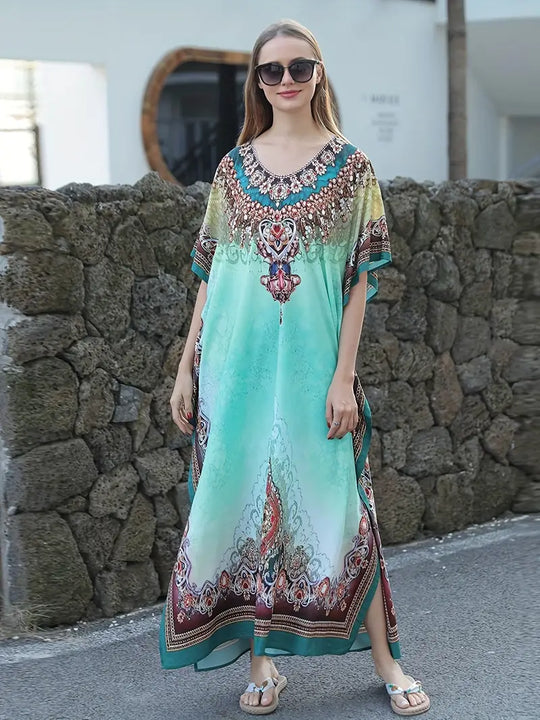 Alivia - Ethnic Boho Maxi Dress with Batwing Sleeves