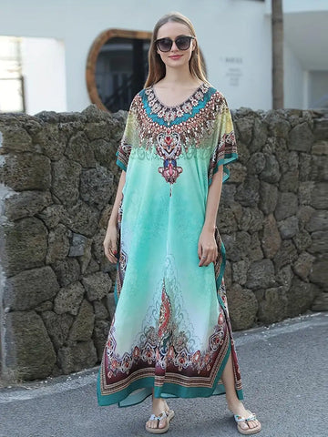 Alivia - Ethnic Boho Maxi Dress with Batwing Sleeves