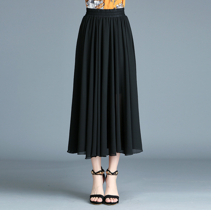 Alyshia - Modern retro skirt printed chiffon dress pleated skirt