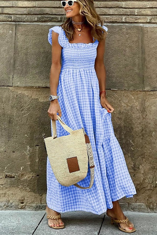 Alejandra - Fashionable maxi dress with check pattern