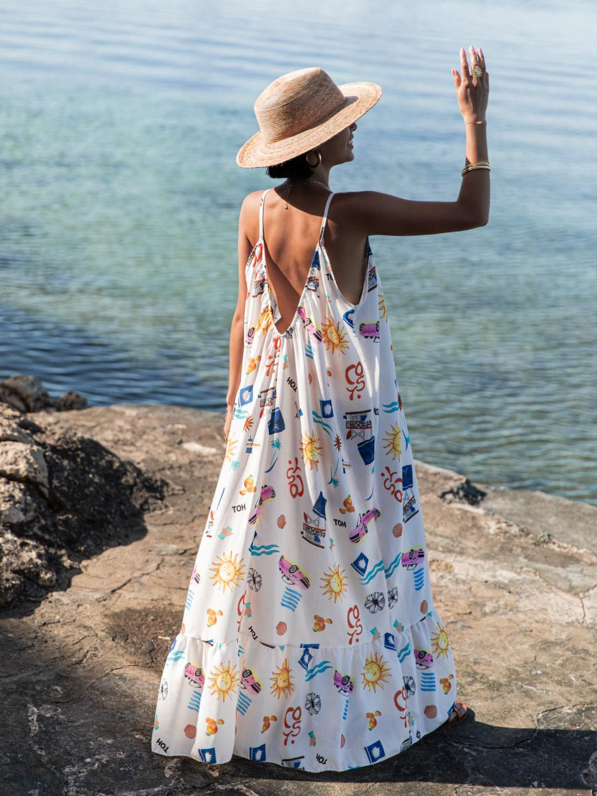 Ashley - printed backless maxi dress