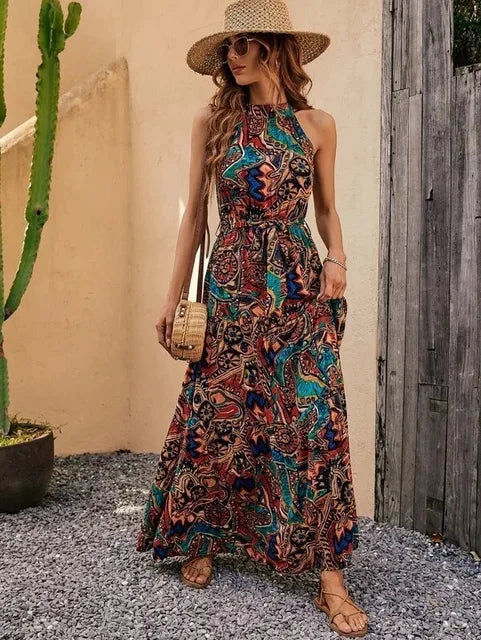 Alexandra - Retro Maxi Dress with Halter Neck