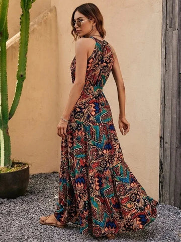 Alexandra - Retro Maxi Dress with Halter Neck