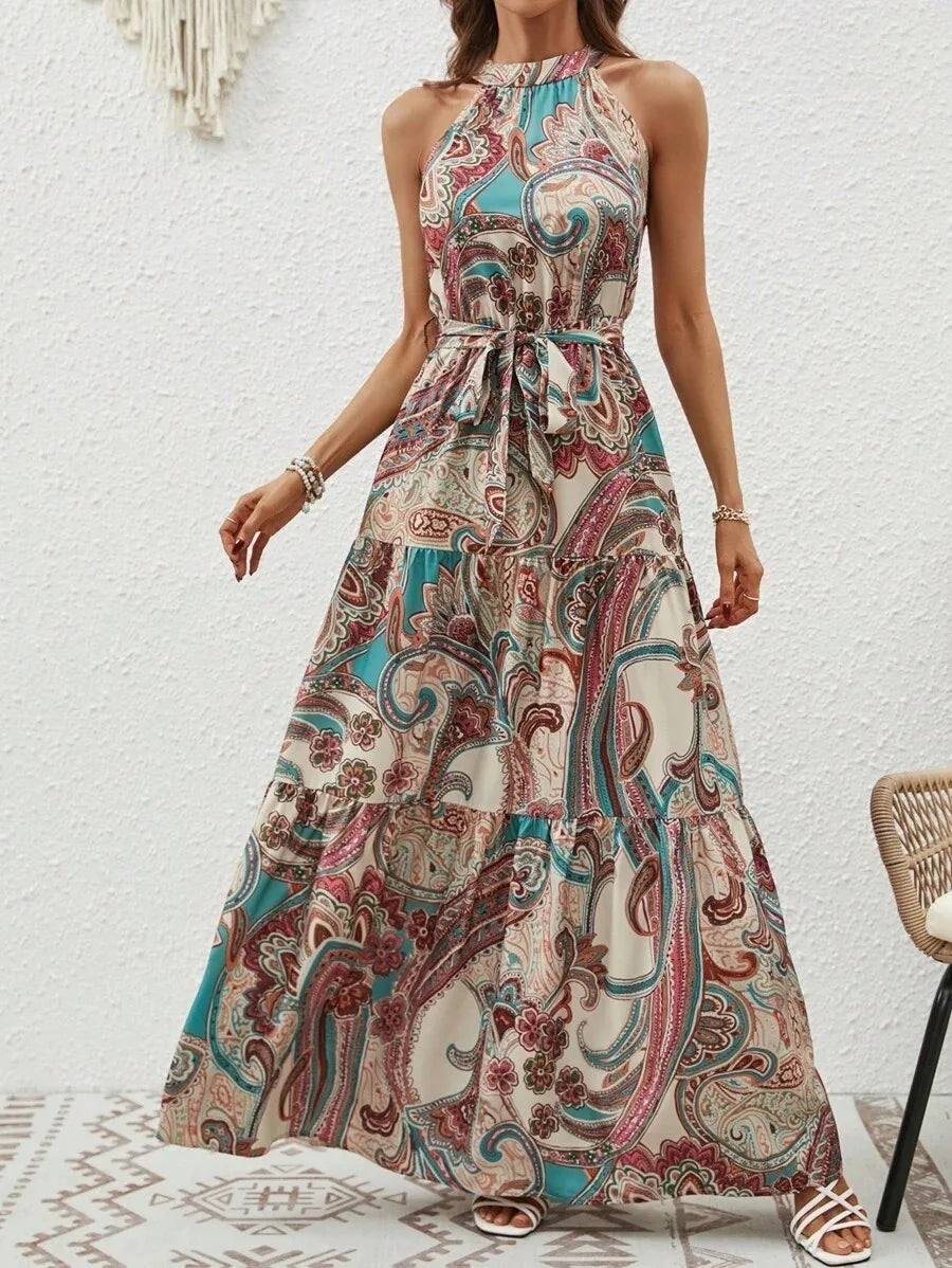 Alexandra - Retro Maxi Dress with Halter Neck