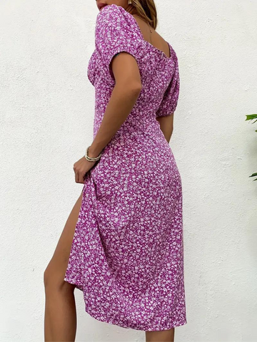 Candace - Floral Dress Puff Midi Dress with Sleeves for Summer