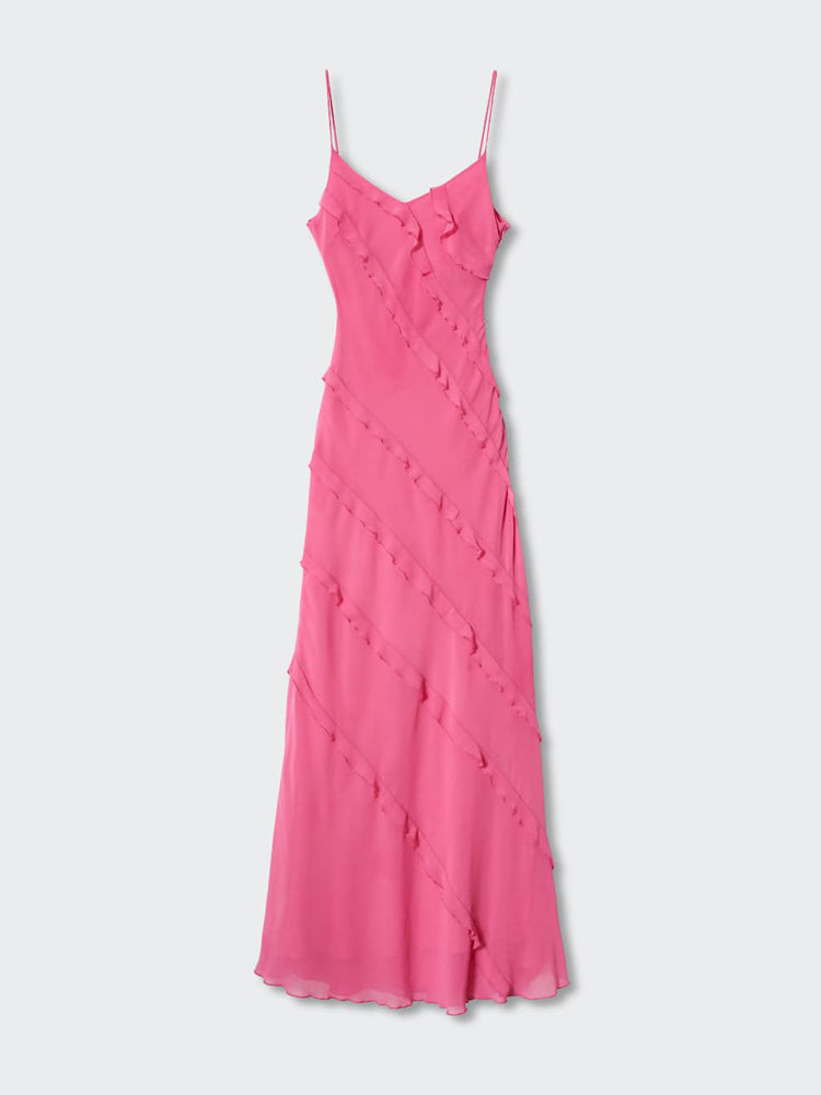 Briallen - Pink backless maxi dress with side slit and ruffle detail