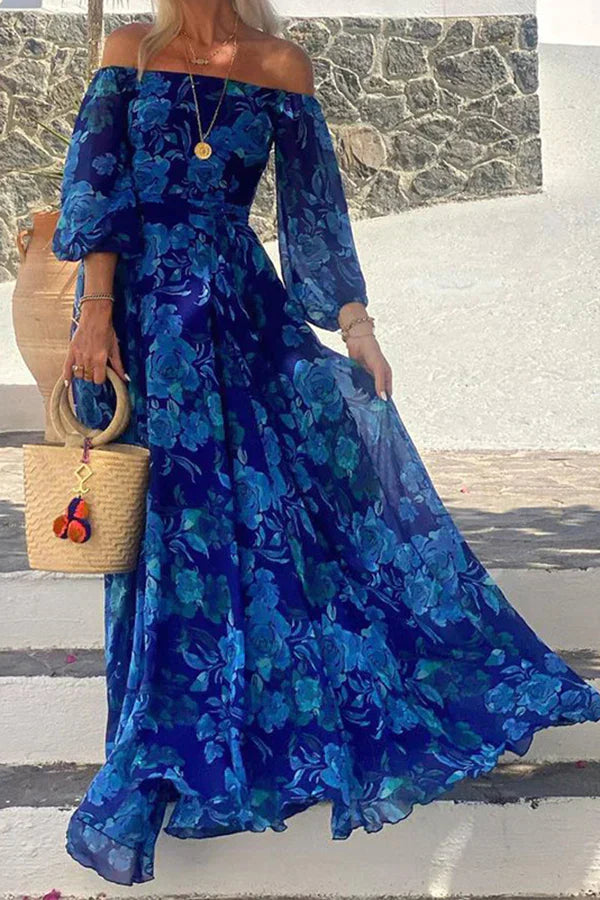 Beth - Floral Off Shoulder Smocked Maxi Dress for Vacation