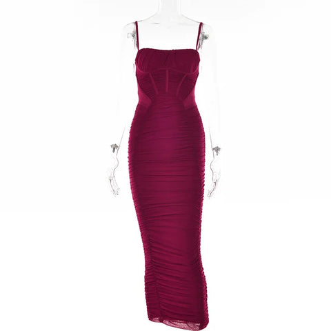 Allison - Square Neck Ruched Bodycon Midi Dress