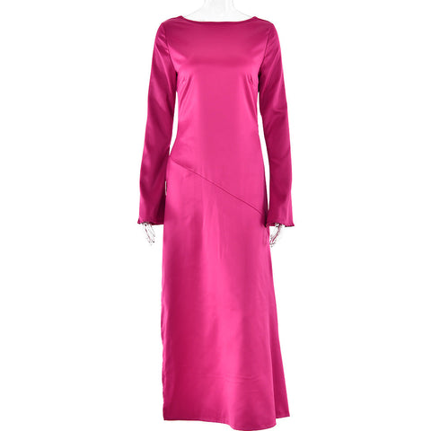 Zelphia - Backless Satin Long Sleeve Winter Dress