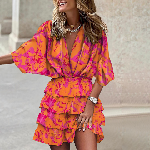 Hilde - Tiered Ruffle Dress with Summer Pattern