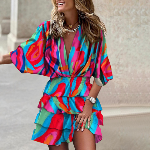 Hilde - Tiered Ruffle Dress with Summer Pattern