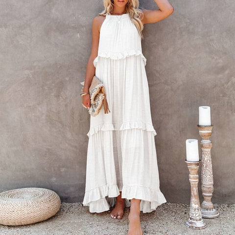 Alisa - Elegant sleeveless maxi dress with ruffles