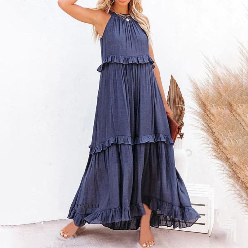 Alisa - Elegant sleeveless maxi dress with ruffles