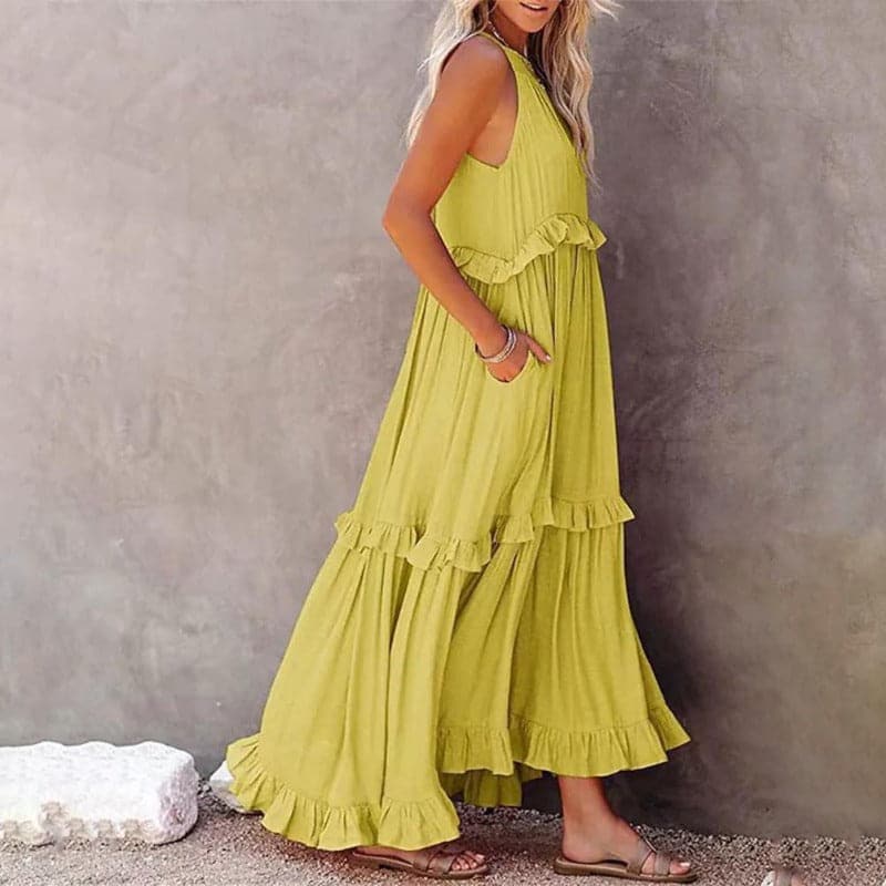 Alisa - Elegant sleeveless maxi dress with ruffles