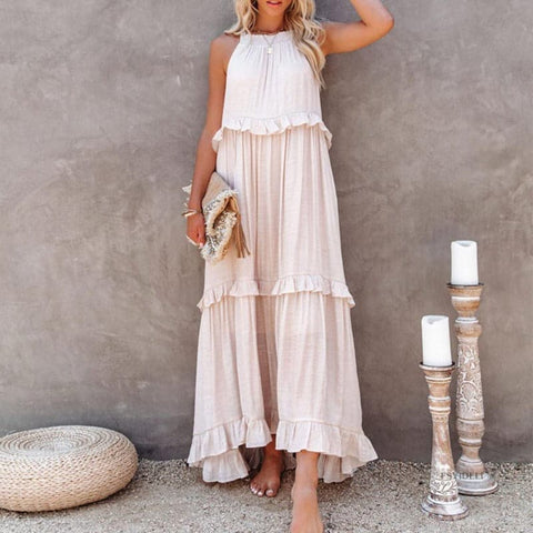 Alisa - Elegant sleeveless maxi dress with ruffles