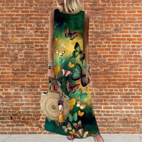 Ana - Long dress with round neck and floral pattern