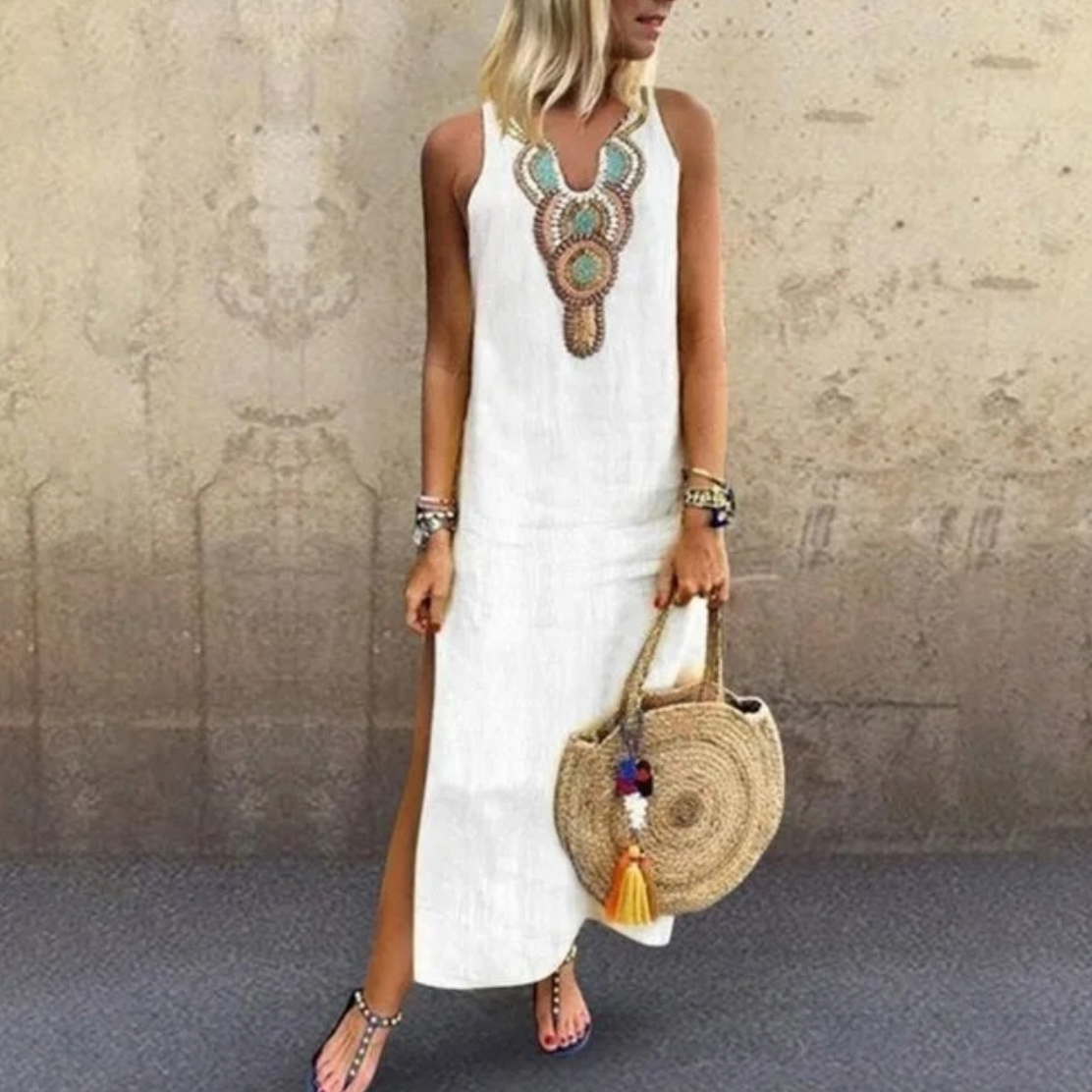 Britta - Long casual maxi dress with side slit