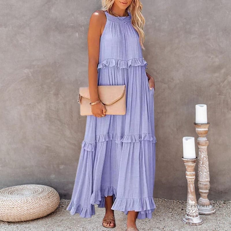 Alisa - Elegant sleeveless maxi dress with ruffles