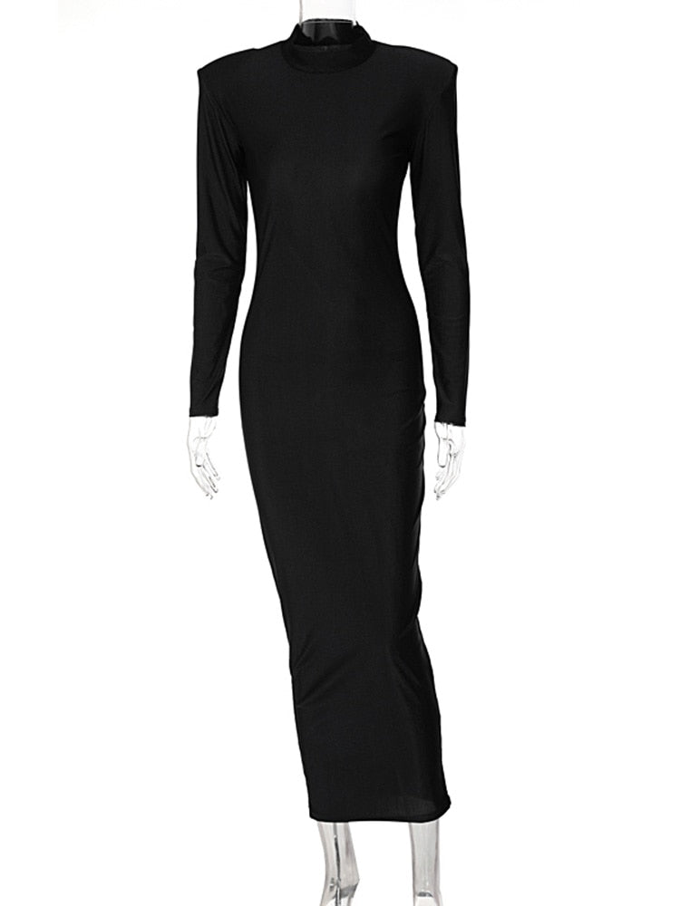 April - Long Sleeve Boxy Maxi Dress with High Collar