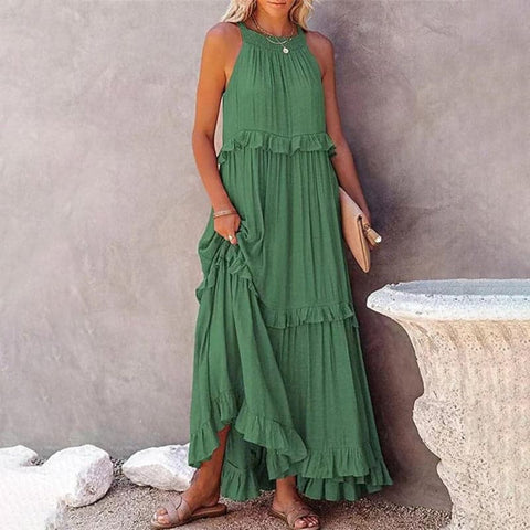 Alisa - Elegant sleeveless maxi dress with ruffles