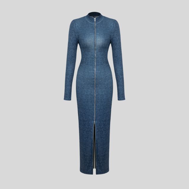 Zorana - denim midi dress with front zip