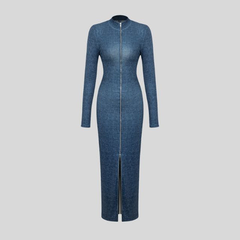 Zorana - denim midi dress with front zip