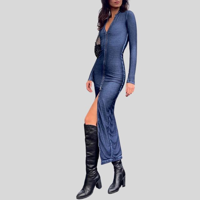 Zorana - denim midi dress with front zip