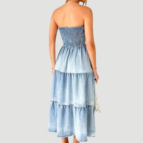 Hilary - Ruffled Denim Maxi Dress with Tiered Skirt