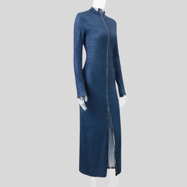 Zorana - denim midi dress with front zip