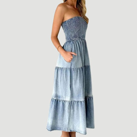 Hilary - Ruffled Denim Maxi Dress with Tiered Skirt