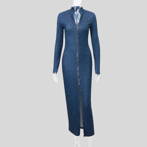 Zorana - denim midi dress with front zip