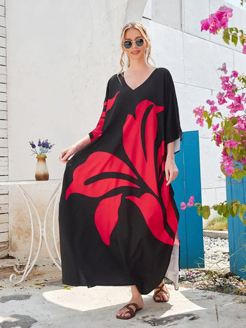 Brianna - Batwing Sleeve V-Neck Maxi Split Kaftan Beach Dress