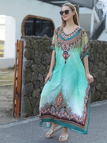 Alivia - Ethnic Boho Maxi Dress with Batwing Sleeves